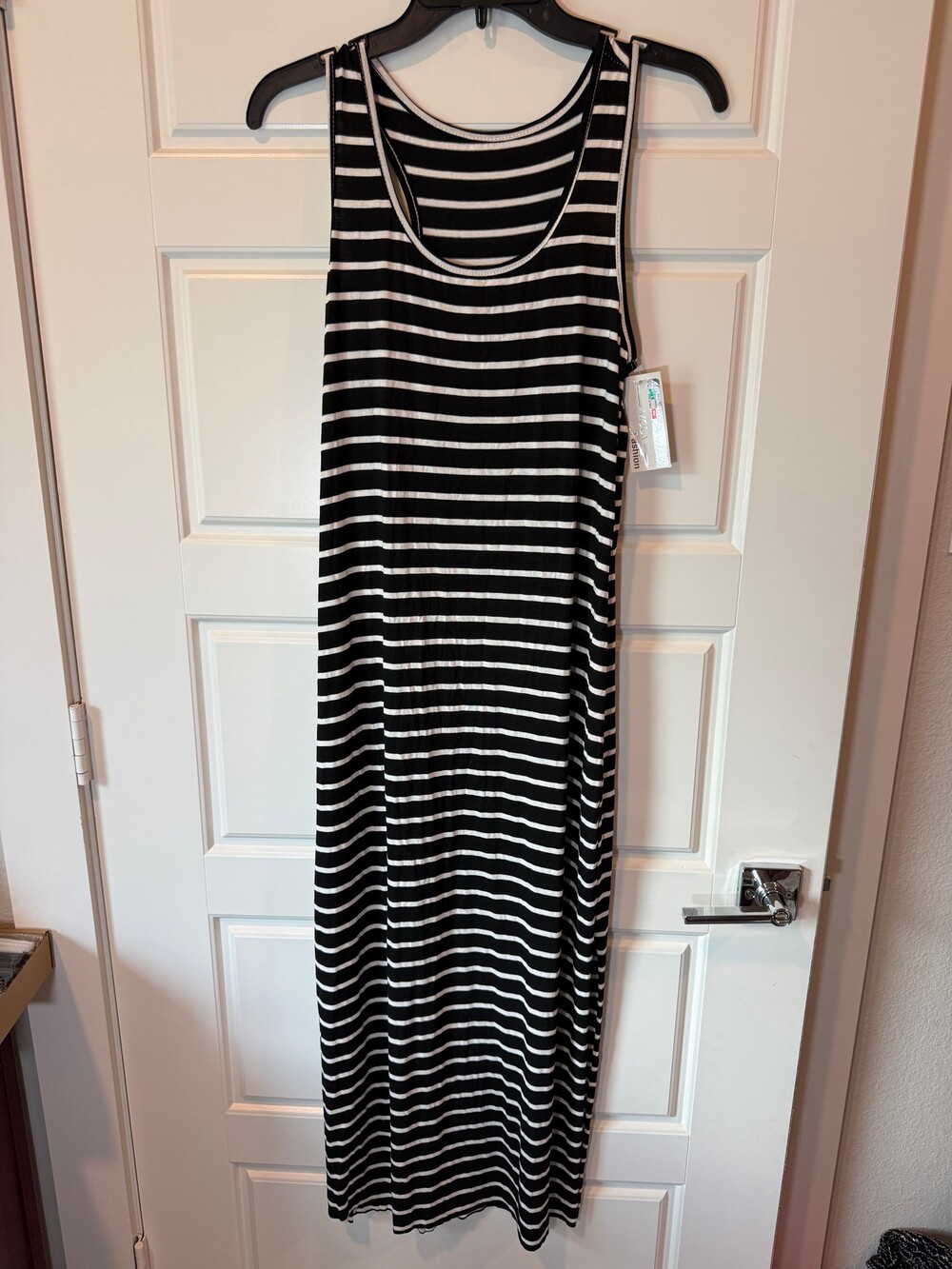 Moda Italy Black White Striped Maxi Dress